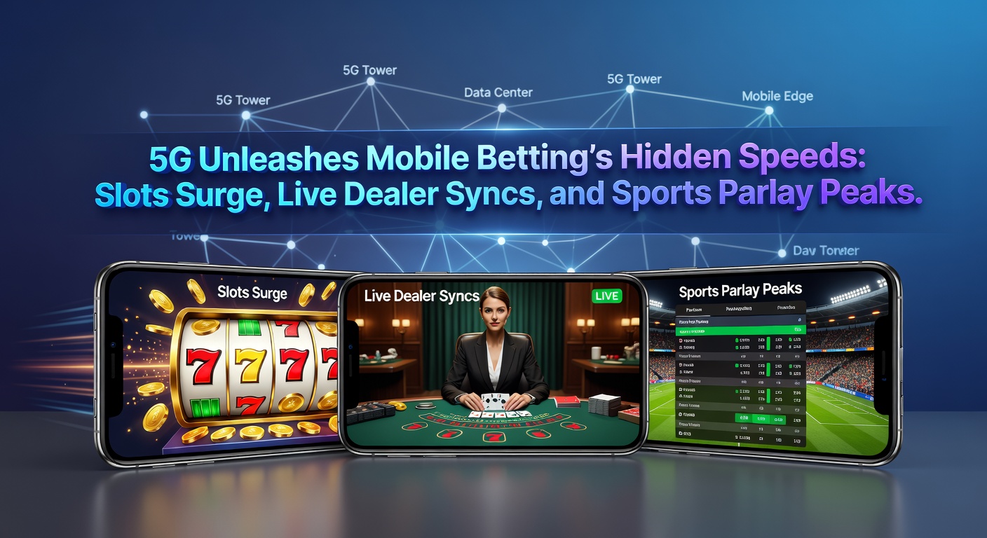 Moderne 5G-mast naast smartphone met actieve gokapp, symboliserend ultrasnelle verbindingen voor mobiel casino en sportweddenschappen