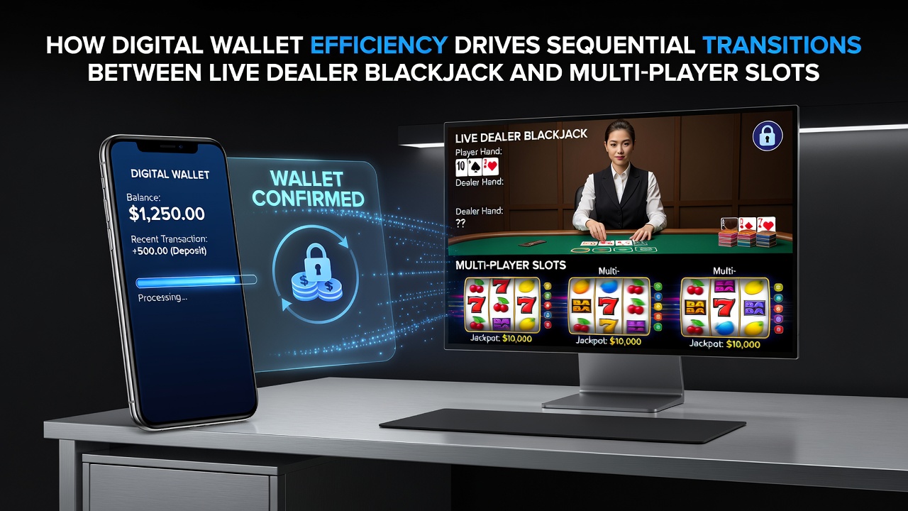 Illustratie van mobiele interface met live blackjack en sport accumulator overgang via wallet