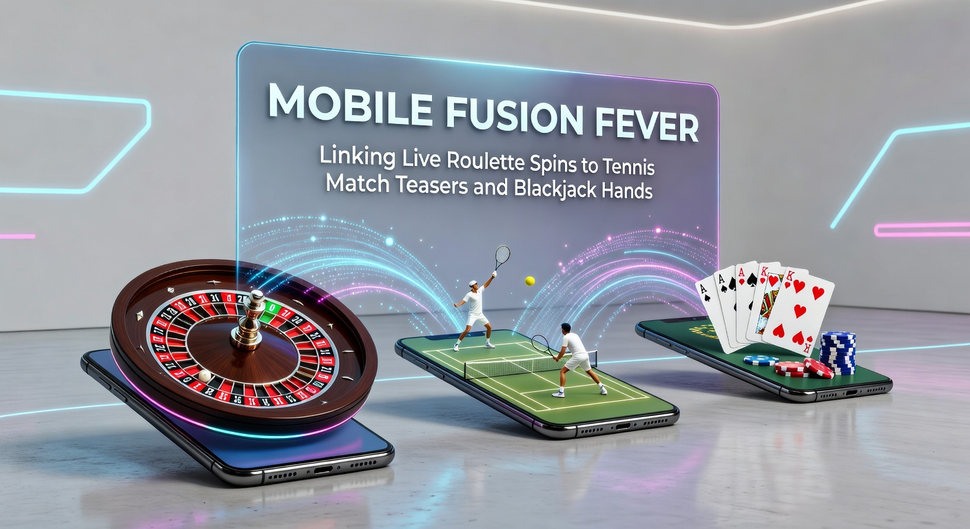 Schermafbeelding van mobiele fusie met blackjack hand naast tennis teaser odds en live roulette resultaat, toon naadloze overgangen
