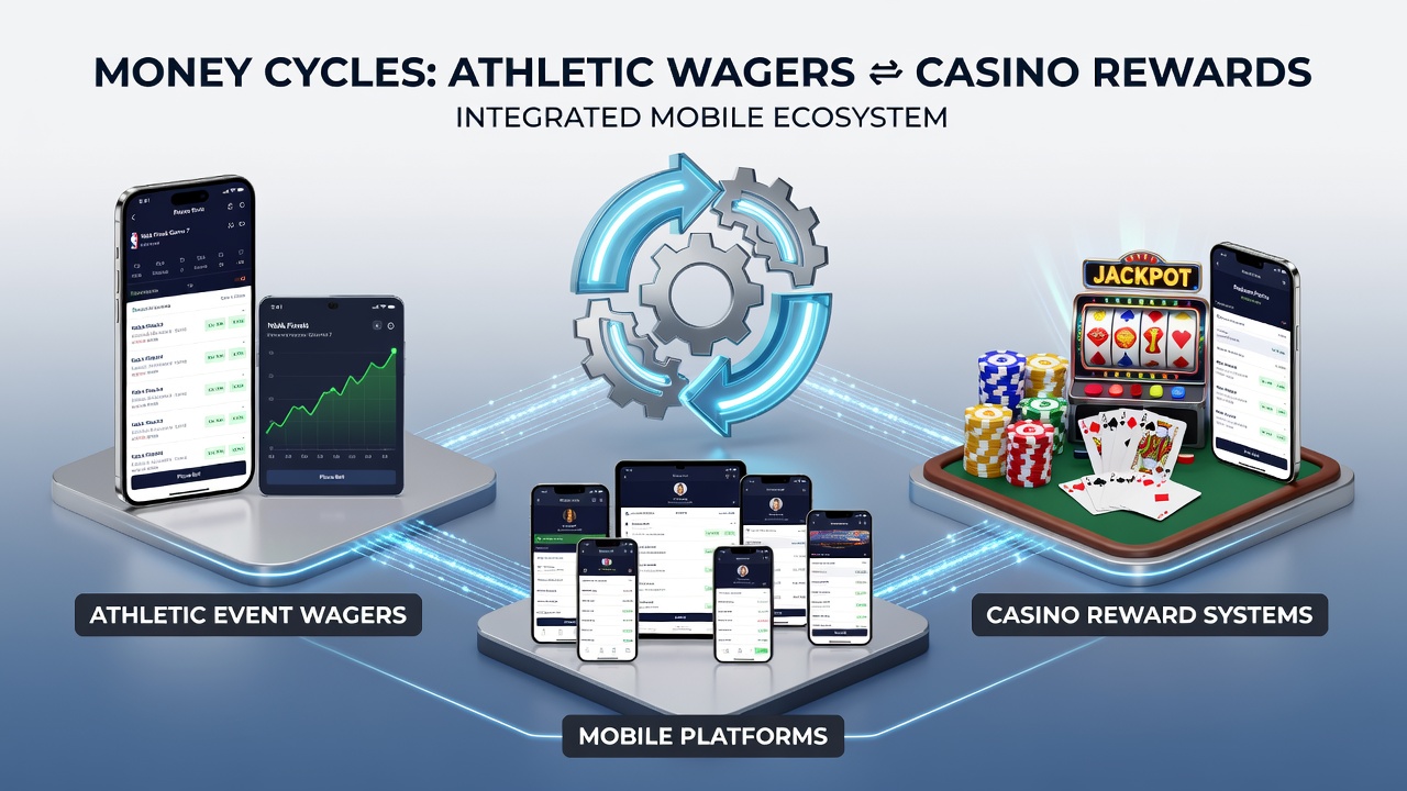 Grafiek van geldcycli tussen sportweddenschappen en casino beloningen op mobiele apparaten