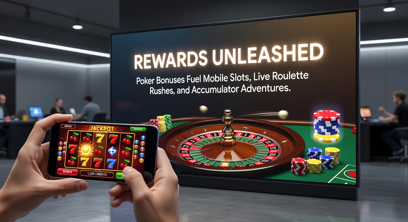 Live roulette wiel draait met poker chips en mobiele accumulator odds op scherm